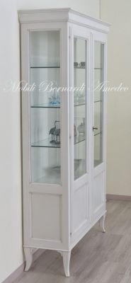 Classic style solid wood display cabinet with glass doors in white finish